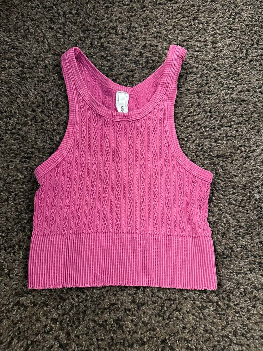 Nikibiki Seamless Cable Knit Cropped Tank Top in Hot Pink